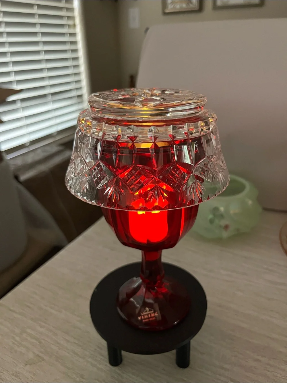 Vintage Viking Ruby Red Goblet Glass Fairy Lamp with Clear Shade